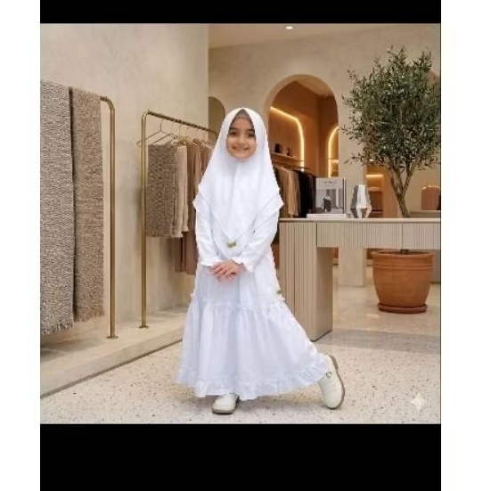 gamis anak syari set hijab warna putih gamis muslim anak muslim anak perempuan gamis terbaru 2022 ga