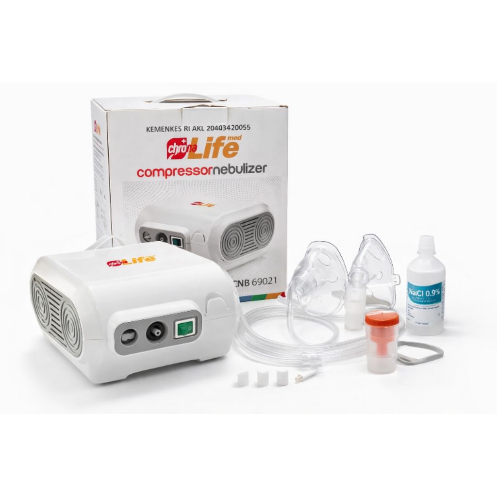 Nebulizer Chrona Life Med CNB 69021 Like New Lengkap Masker Anak Dewasa Alat Uap Asma Bonus NaCl