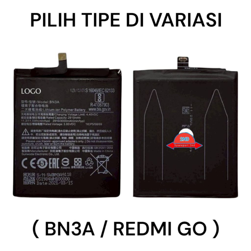 Baterai Xiaomi BN20 BN3A BN32 BN35 Mi5C Redmi Go Redmi 4 Redmi 5 Copotan Normal