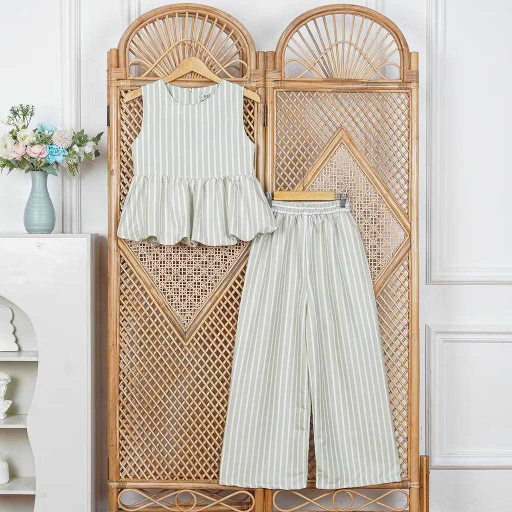 Setelan Rayon wanita Jumbo salur kekinian terbaru || one set sherly lengan pendek model rempel