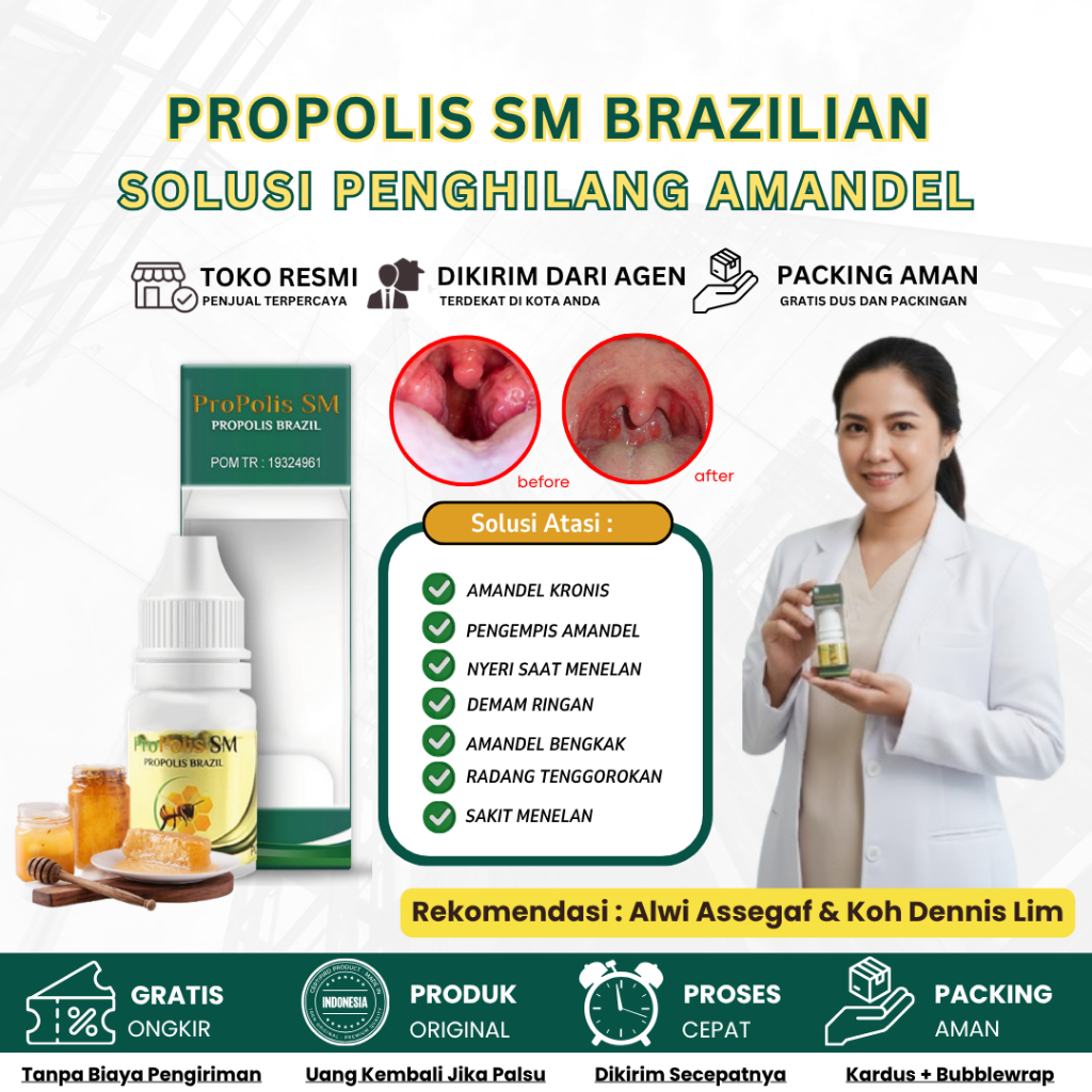 Obat Hilangkan Amandel Akut/Pengempes Amandel/Amandel Bengkak Sebelah - Propolis SM Herbal Alami