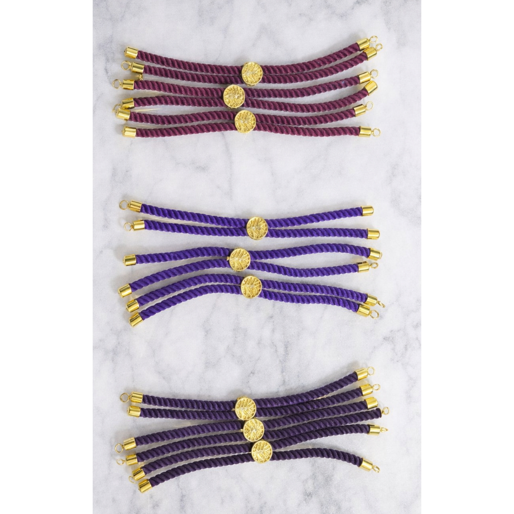 Aineed | Gelang Serut Korean - Gelang Aneka Warna Ungu - Gelang Tali - Charm Berwarna Emas