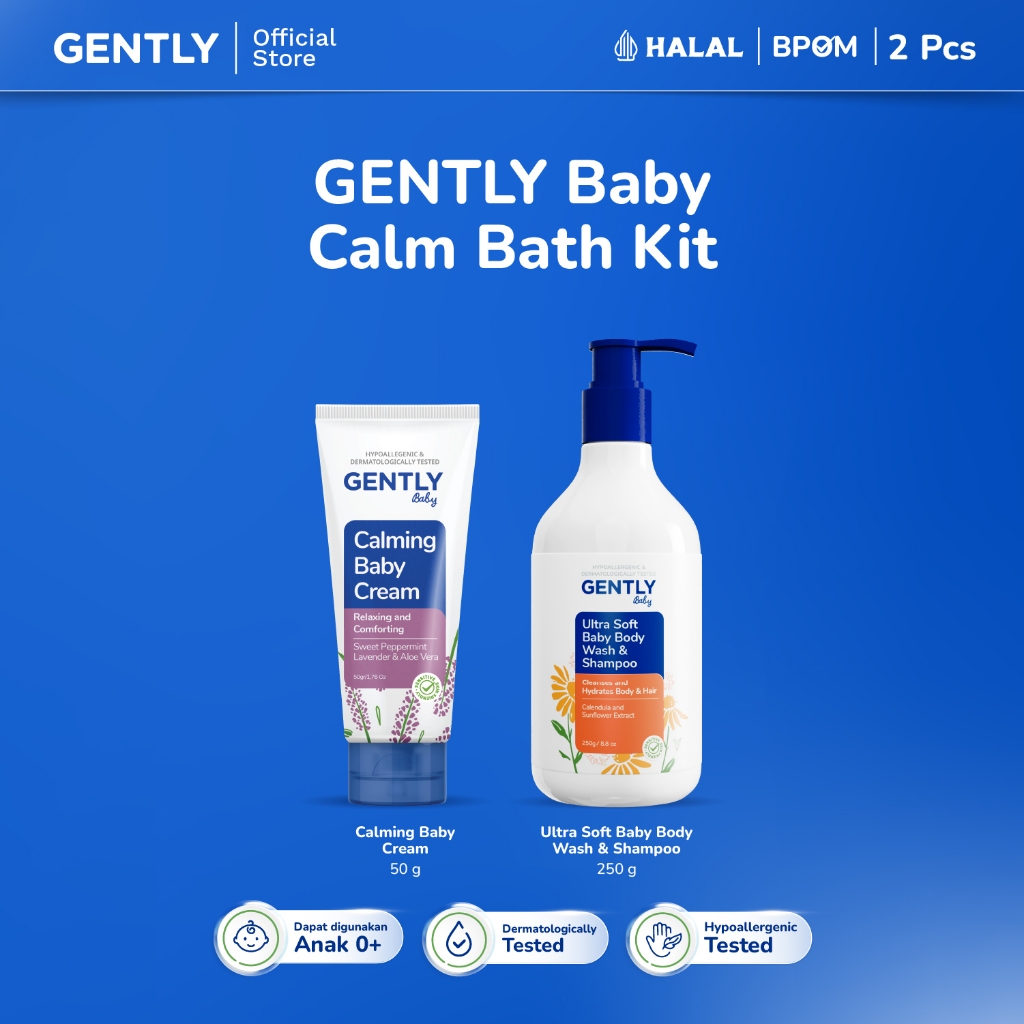 GENTLY Baby Calm Bath Kit | Paket Calming Baby Cream 50 g Krim Bayi Nyaman untuk si Kecil + Ultra So