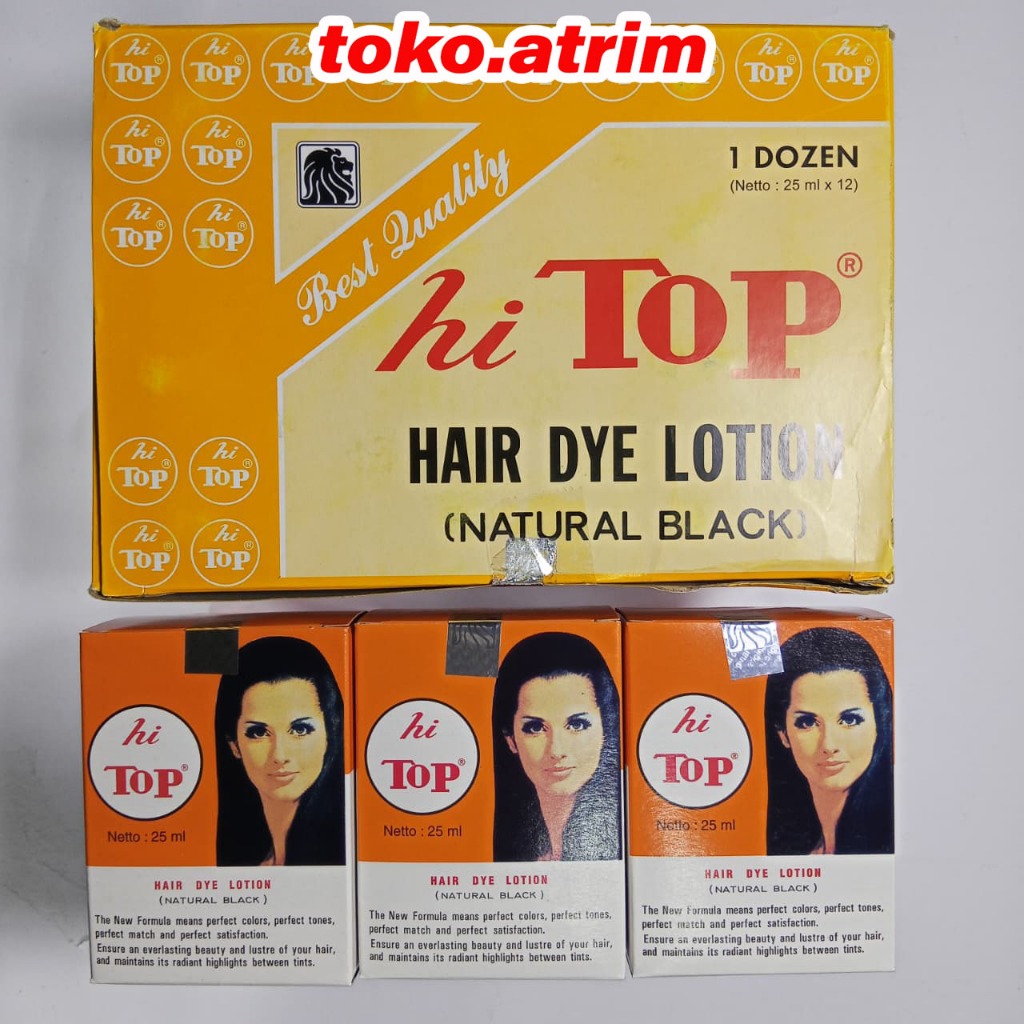 ( 1 Lusin ) HI TOP Semir Rambut 25 ML | HI TOP Hair Dye Natural Black 25 ML | ASLI