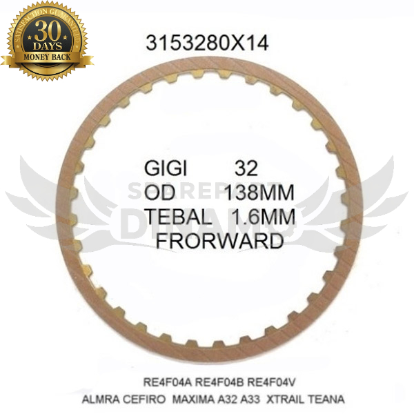 Kampas Kopling Matic Cefiro Xtrail T30 RE4F04A-V 31532-80X16 - 7537