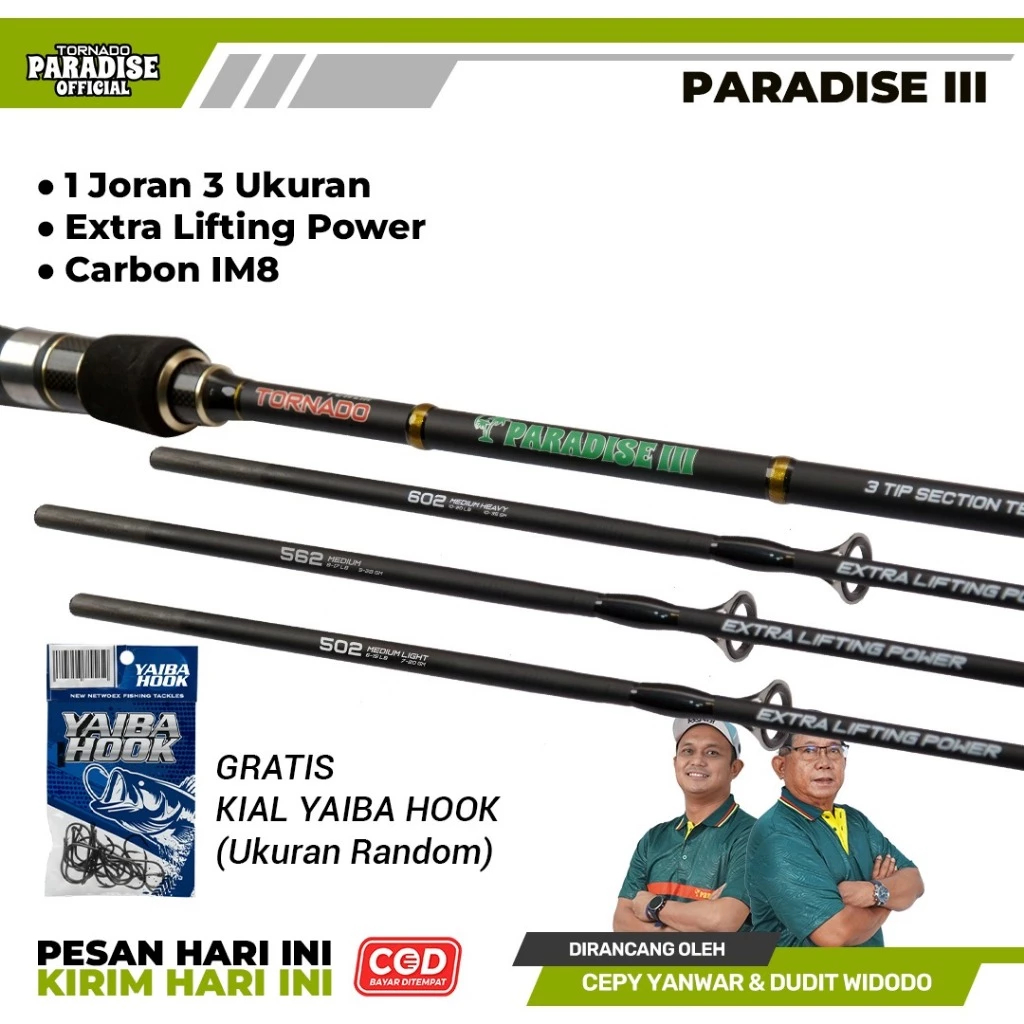 Tornado Joran Pancing Paradise III 3 Section Ukuran | Carbon Solid IM8 | Original Ring Guide | Laut