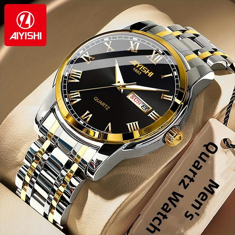 Jam Tangan Pria AIYISHI Original Tahan Air Keren Pria 2026 Bisnis Kuarsa Asli Stainless Steel Jam Ta