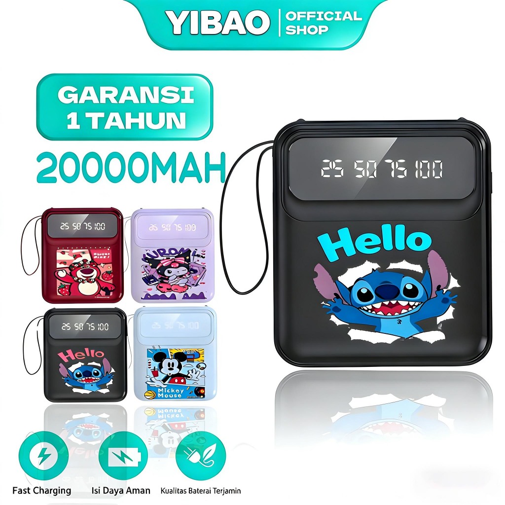 YIBAO LENTIVEN Power Bank 20000mAh Mini Size With 4 Usb Fast Charging LED Senter Display BH498