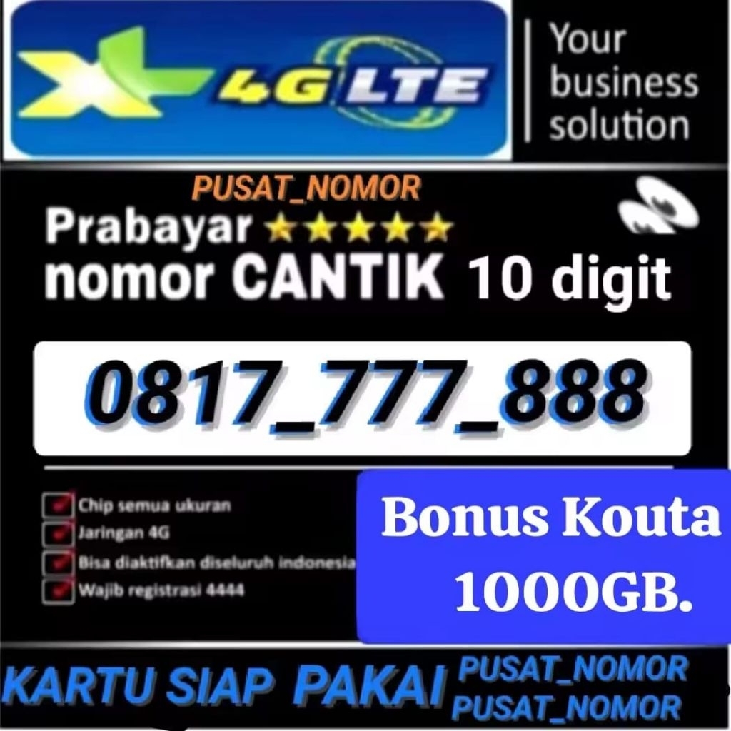 READY STOK  KARTU PERDANA CANTIK XL 10 DIGIT BONUS KOUTA 1000GB
