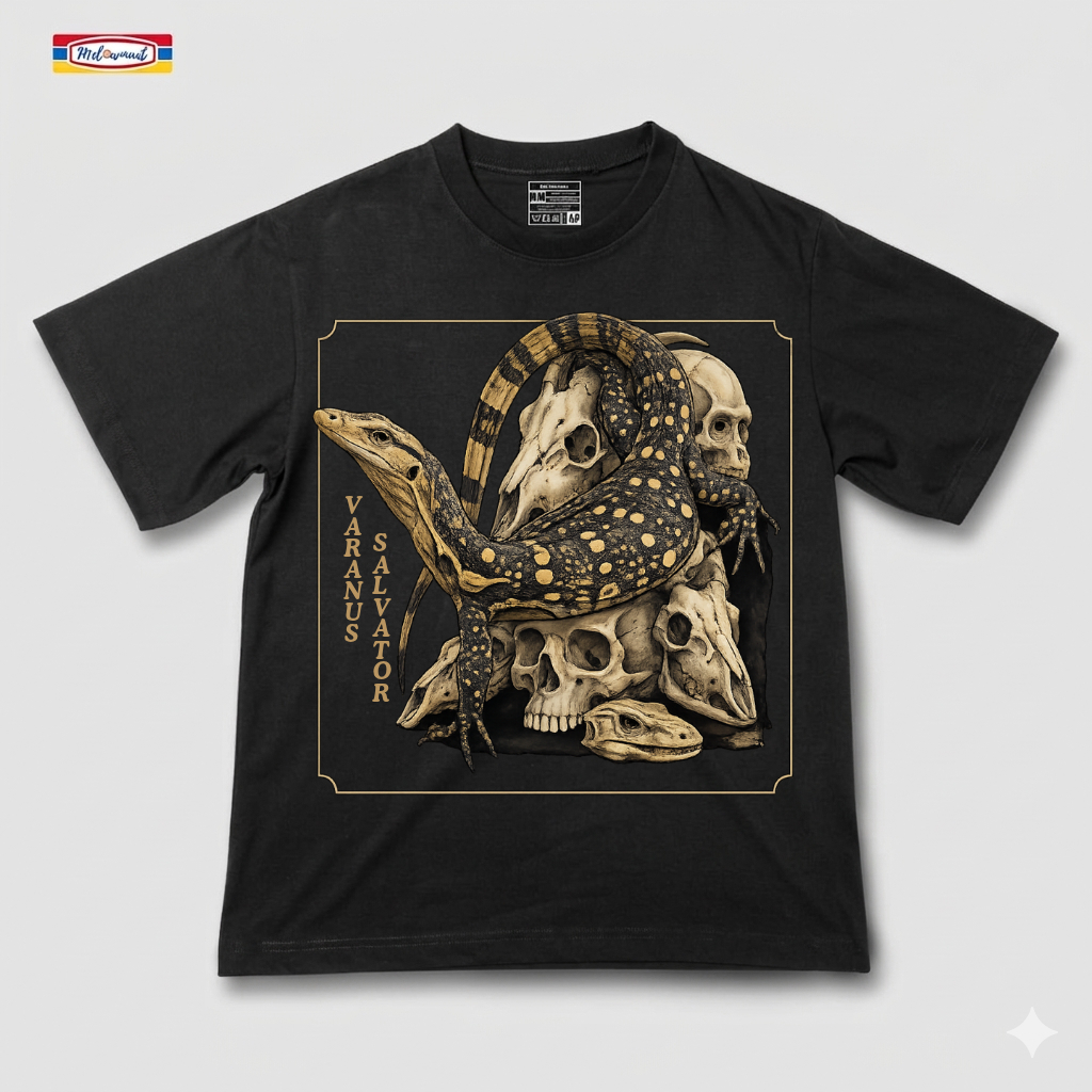 Kaos Reptil Varanus Salvator Cutton Combed 24s Premium Euro Size Tanpa Jahitan Samping