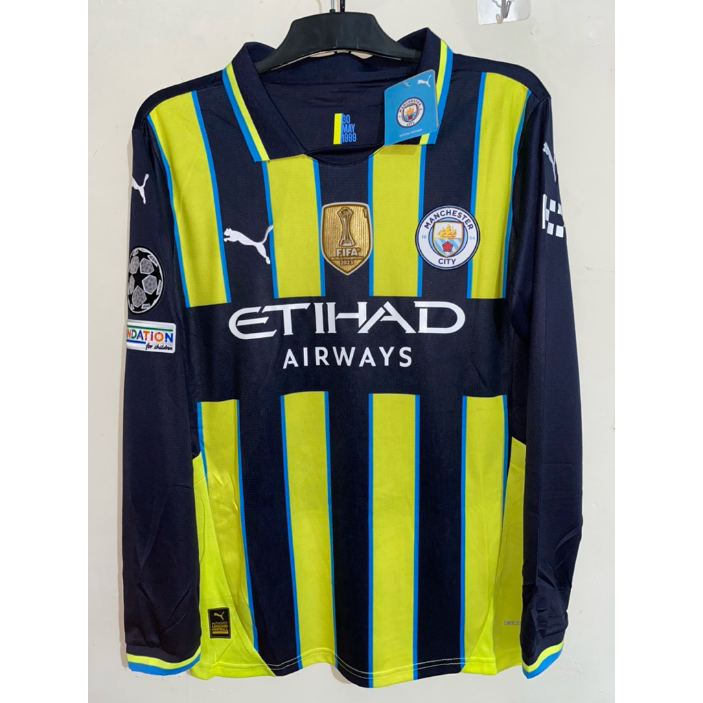 Jersey Manchester City Away 24/25 LS + full patch ucl (3) + nameset Haaland
