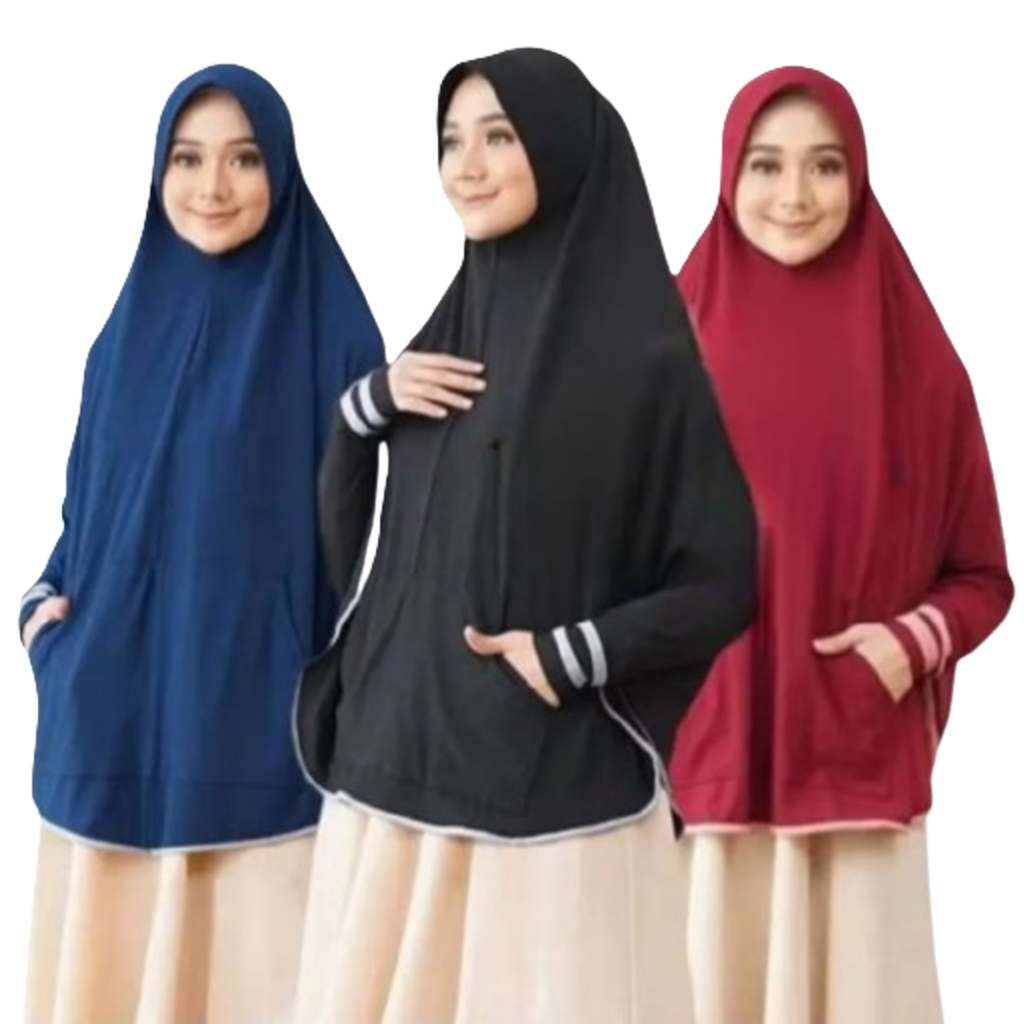 Hijab Saku Lengan Panjang Jersey Jilbab Saku Tangan Kerudung Instan Muslim Wanita