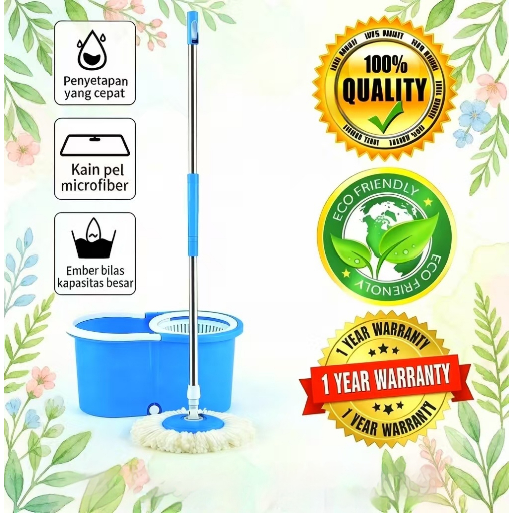 Pel Setengah Otomatis Putar Kontrol Air Tempat Pel Wadah Pel Sistem Peras Roda Beroda 2 Tempat Doubl