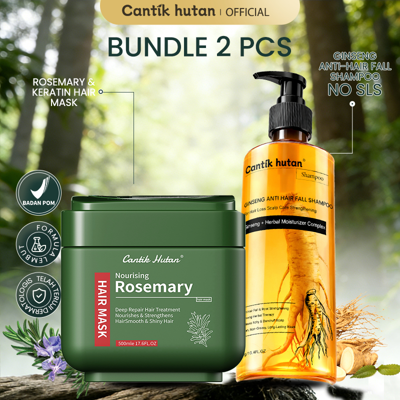 Cantik Hutan Nourishing Rosemary & Keratin Hair Mask 500ML + Ginseng Anti Hair Fall Shampoo No SLS 3