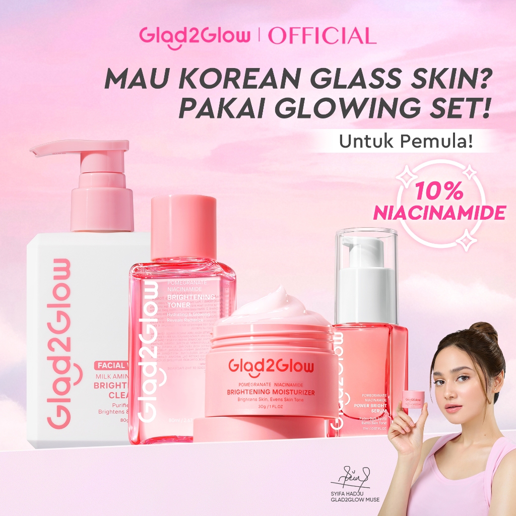 [Spend 200K, 25% Off]Glad2Glow Cerah Glowing Bundle 4in1-Brightening Moisturizer+Serum+Cleanser+tone