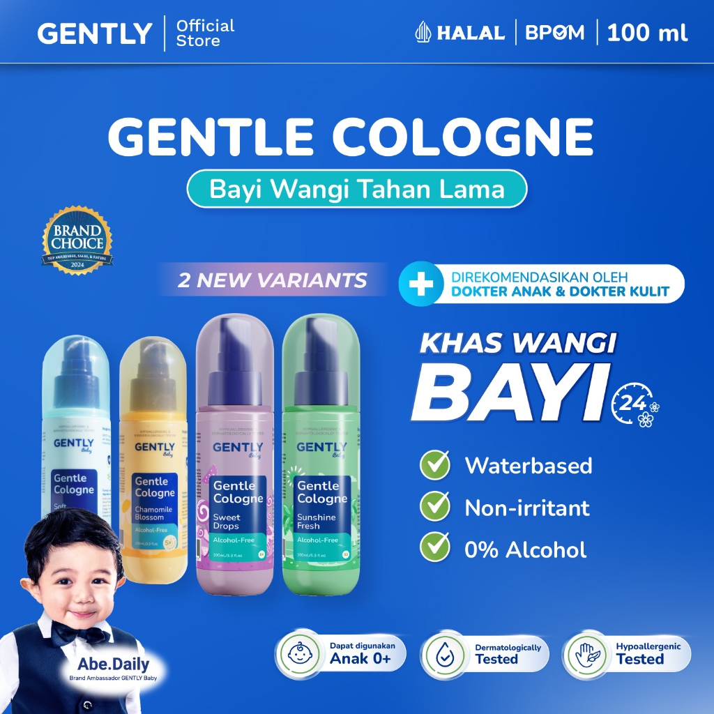 GENTLY Baby Gentle Cologne - Parfum Bayi Non Alkohol - Wangi Parfum Tahan Lama - Newborn & Sensitive
