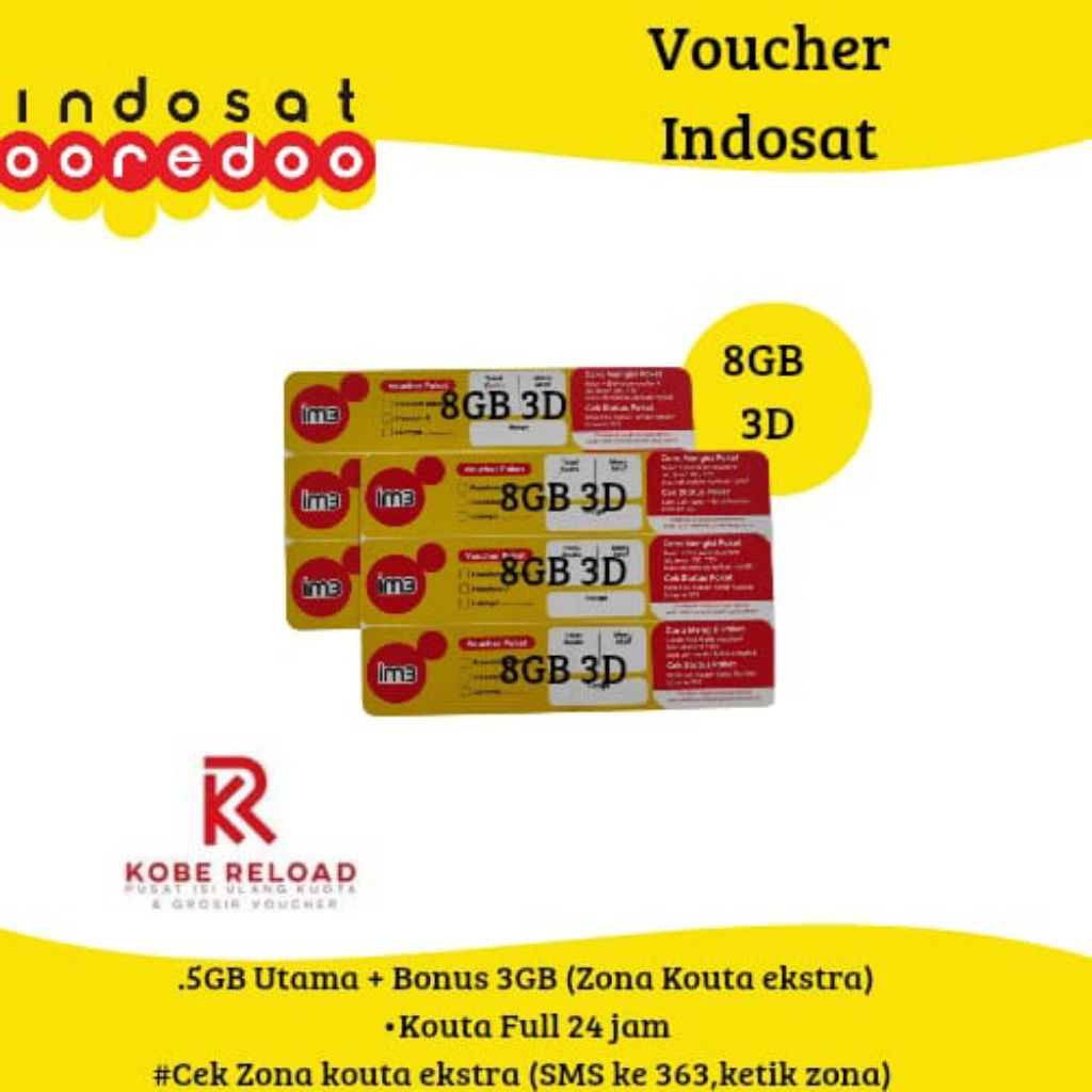 Indosat Voucher 3hr 6GB (8GB) (+100mnt Telp IM3 & Tri)