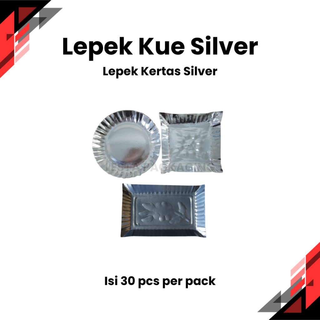 Lepek Kertas Kue Silver Lepek Kue Ulang Tahun Bulat Persegi Panjang Persegi isi 30 pcs