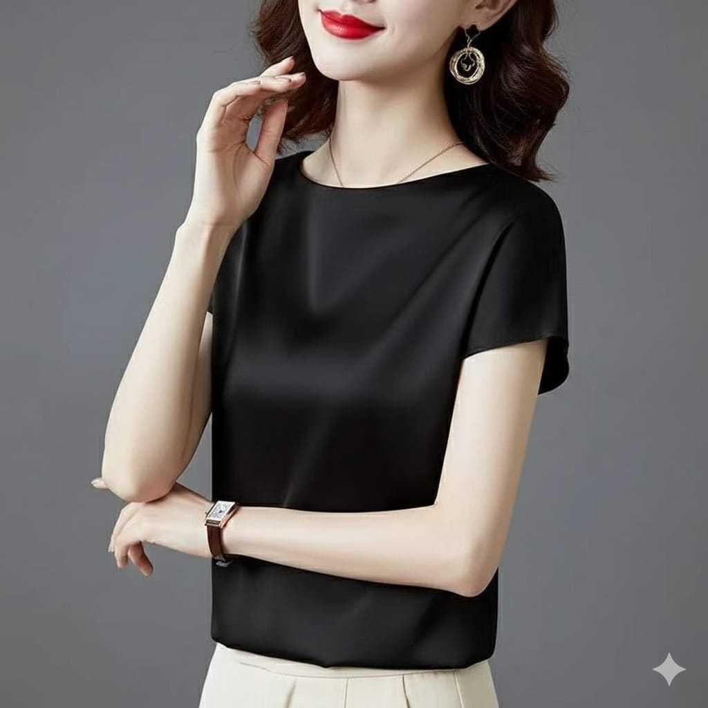 Kaos Wanita Lengan Pendek Polos Slim Fit - Adem, Elastis, dan Stylish Bahan Satin Velvet Premium All