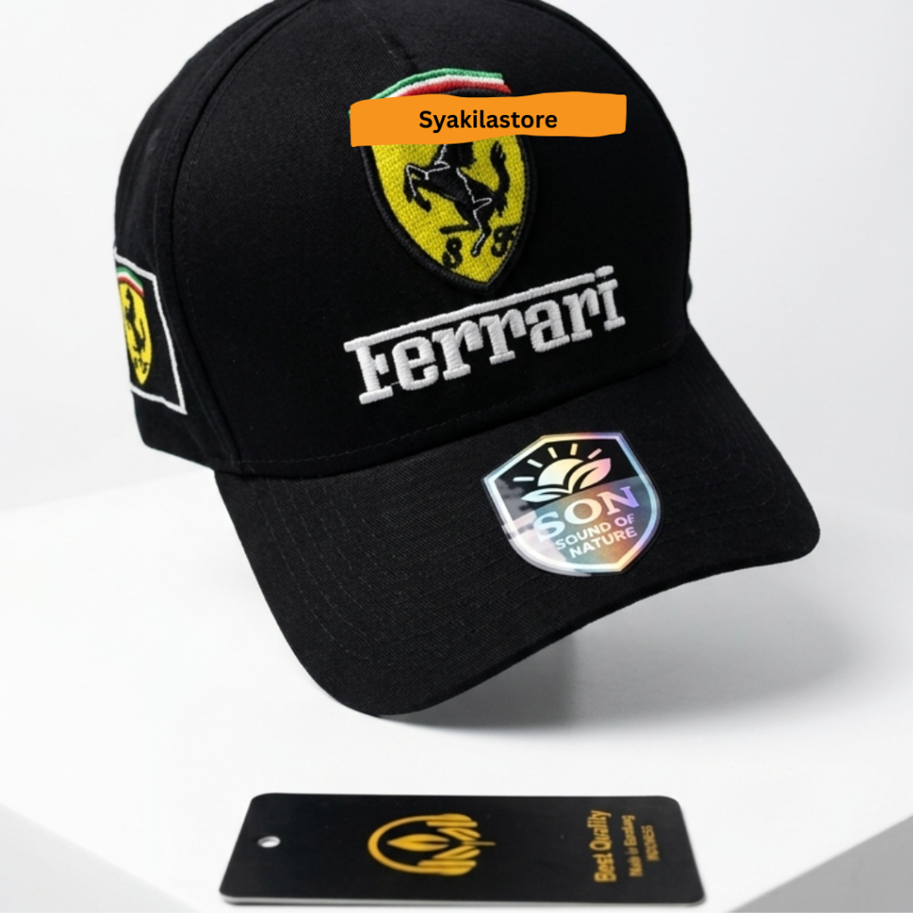 Topi Sport Ferrari Bordir Pria Wanita Twill Cap