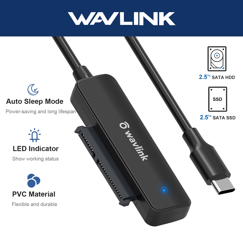 WAVLINK Adaptor USB-C ke SATA 3 untuk SSD/HDD SATA 2,5 inci, Maksimal 5TB
