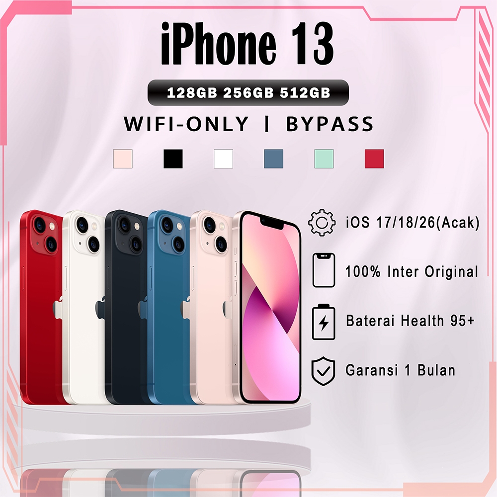 iPhone 13 Bekas Inter 128/256/512GB WIFI-ONLY/Simlock 100% Ori, Second HandPhone Garansi 1 Bulan