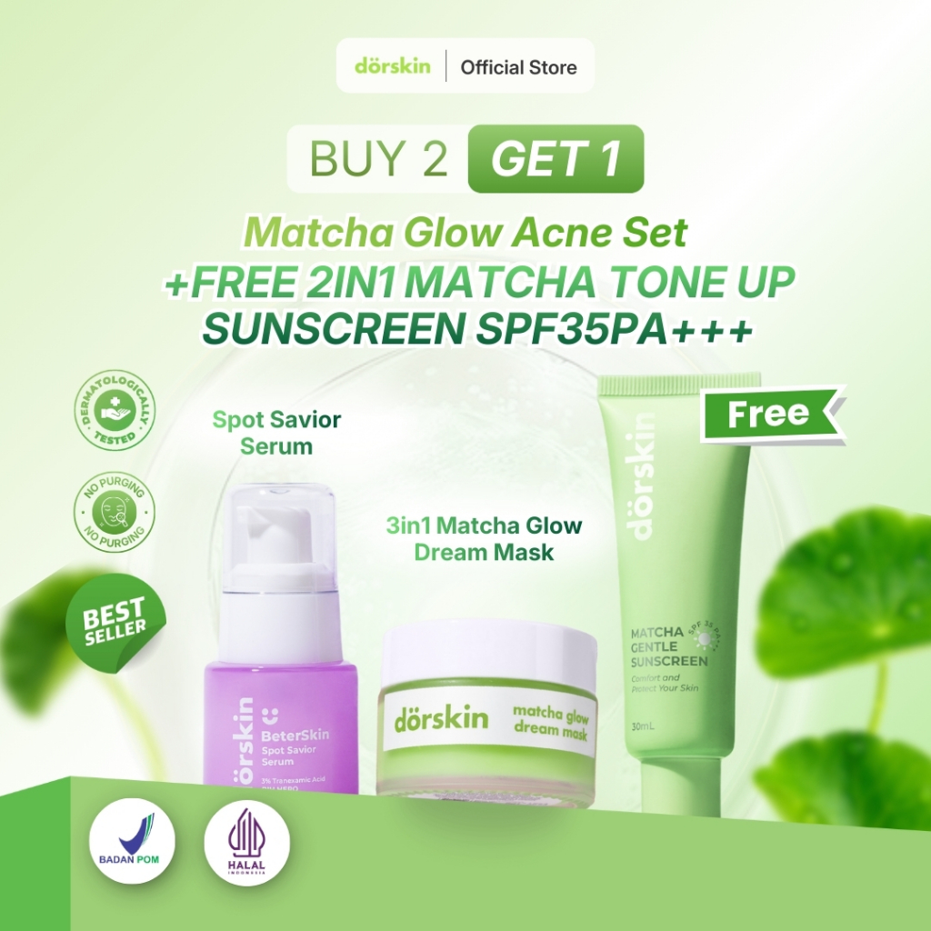 [Glass Skin Set] Buy 2 Get 1 - Dorskin Matcha Glow Dream Mask 3in1 Moisturizer & Spot Savior Serum B