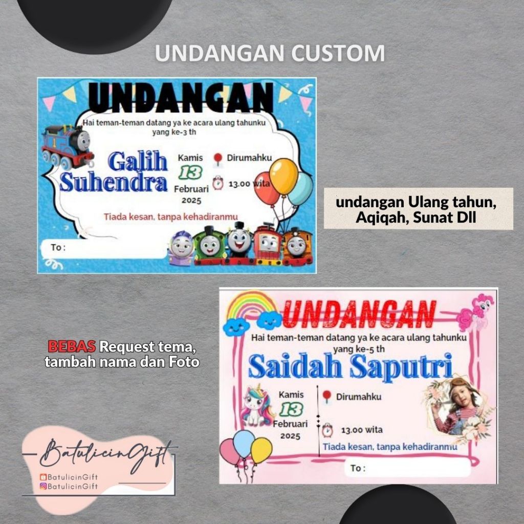 UNDANGAN CUSTOM | KARTU UNDANGAN ULANG TAHUN | AQIQAH | SUNAT | TEDAK SINTEN | TASYAKURAN | SYUKURAN