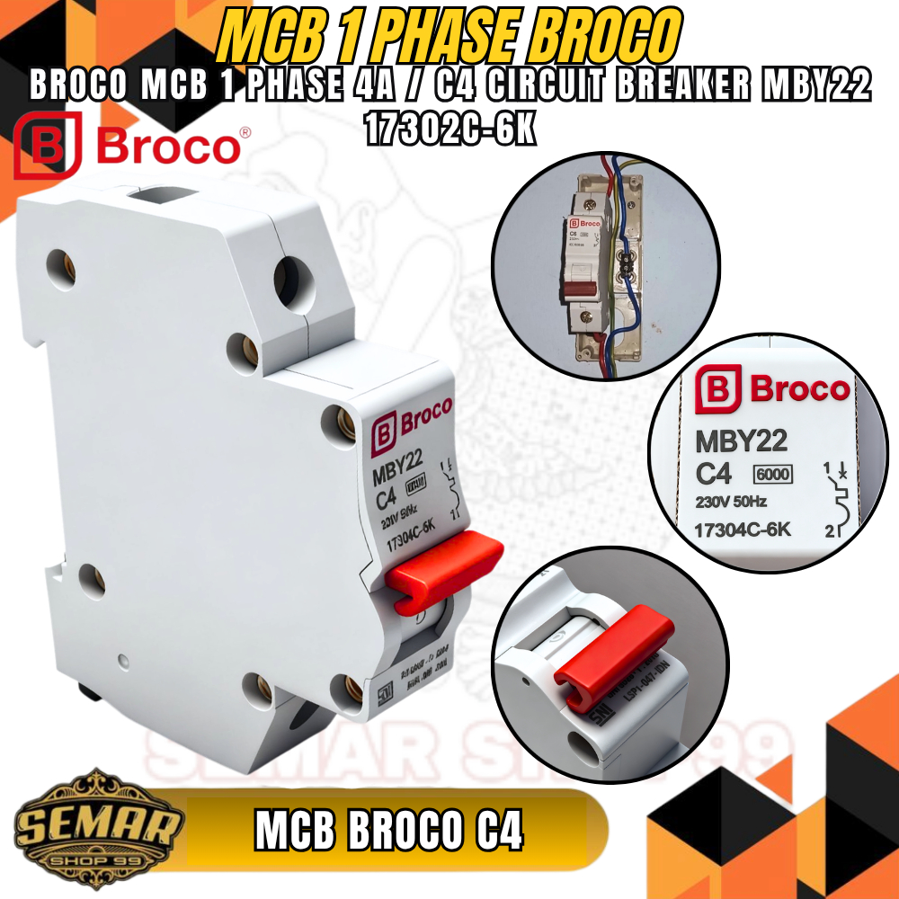 MCB Broco 1Phase 4A / Broco Mcb 4A /Broco Mcb Circuit Breaker 1 Phase / Mcb Broco/ Mcb Broco 4Ampere
