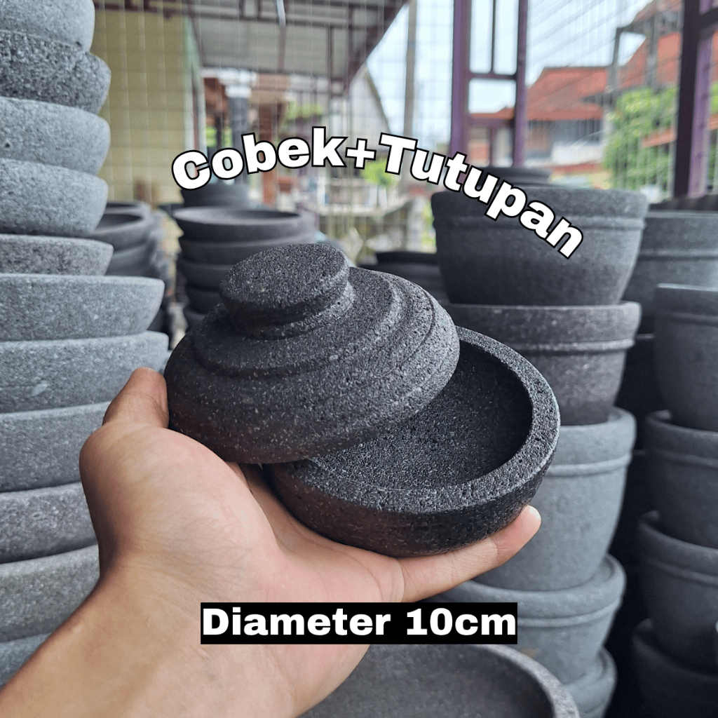 Cobek Tutupan Batu Merapi 10cm | Cobek Batu Set Tutup Asli Pengrajin Magelang