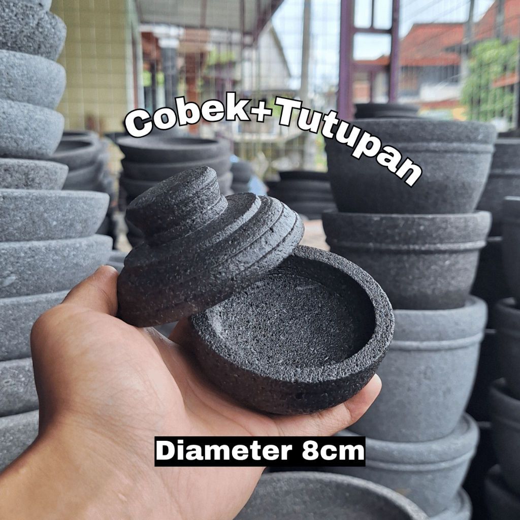 Cobek Tutupan Batu Merapi 8cm | Cobek Batu Set Tutup Asli Pengrajin Magelang