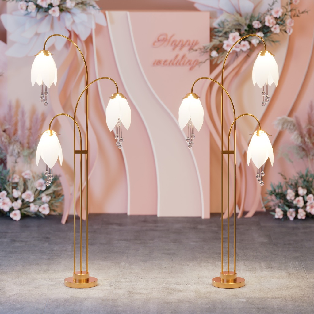Pernikahan Standing Lampu Dekorasi Bunga 2 Set 150cm Lampu Dekorasi Wedding Led Mewah Pelaminan figh