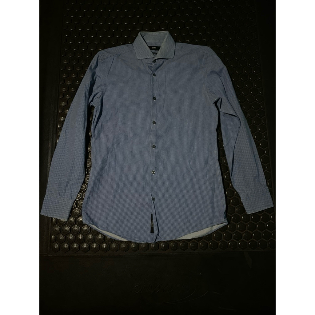 KEMEJA LUXURY HUGO BOSS BIRU LENGAN PANJANG MEWAH BRANDED