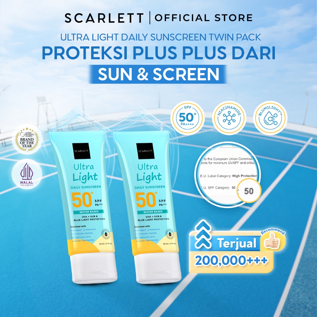 SCARLETT [Oily Skin Friendly] Twin Pack Ultra Light Daily Sunscreen SPF 50+ PA++++ [Water Based] Mer