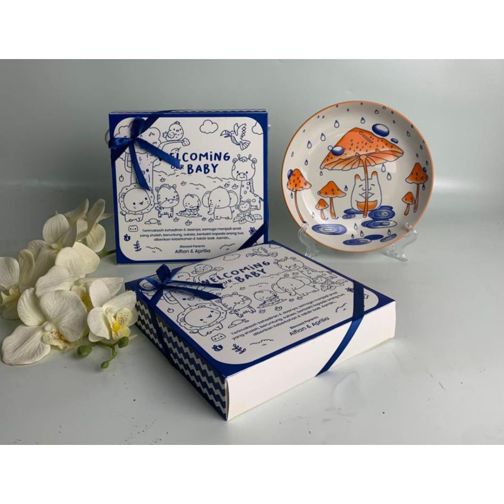 Souvenir piring keramik box sablon/ souvenir piring keramik/ souvenir piring