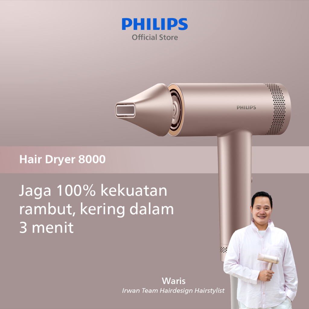 Philips | Hair Dryer 8000 BLDC | Pengering Rambut | Jaga 100% kekuatan rambut, kering dalam 3 menit!