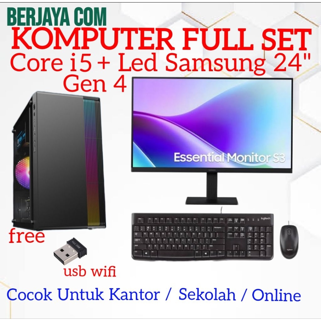 Full Set Core i5 Gen 4 - Samsung 24" - 16gb Ram - 500gb Ssd - Pc Rakitan - Komputer Kantor - Cpu Sek