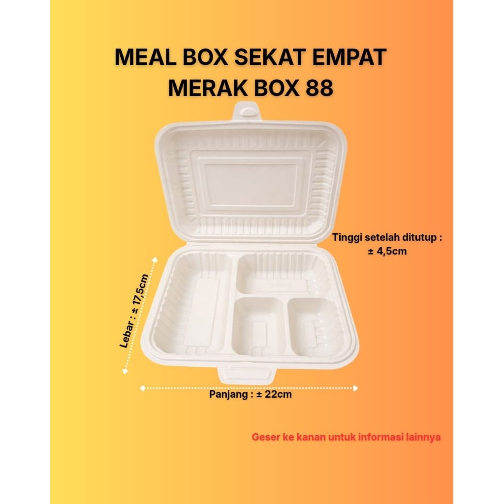 Meal Box Sekat 4 Merak (20Pcs) / Meal Box 88 Cream Merak (20Pcs) / Meal Box Sekat 4 Box88 Merak (20