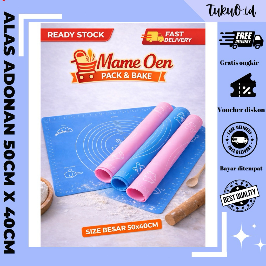 Alas Adonan Silikon 50x40cm Mame Oen Pack & Bake Anti Lengket Tebal Baking Mat Kue Roti Pastry