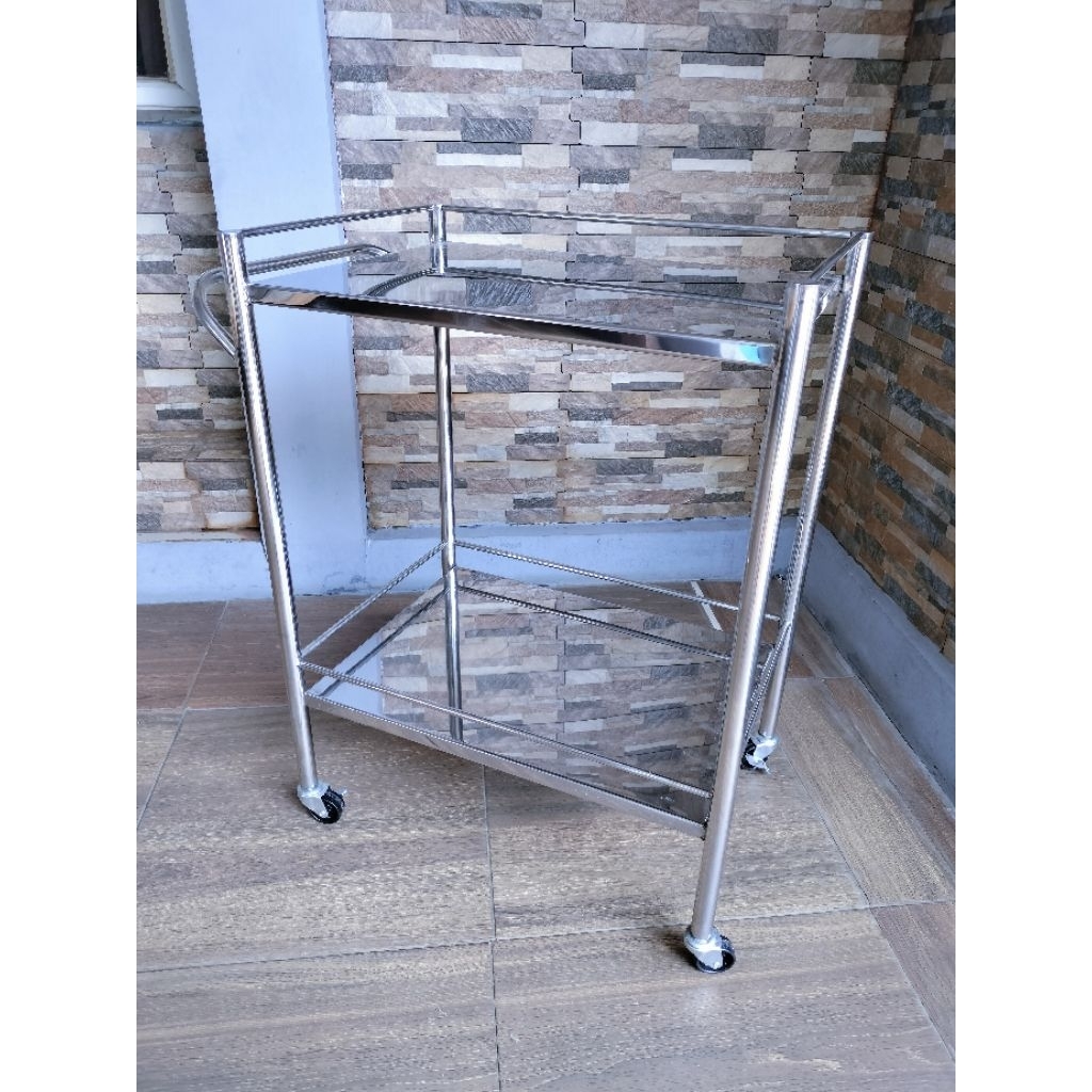 Trolley instrumen stainless 2 rak susun / troli stainless 2 susun / meja instrumen stainless / meja 