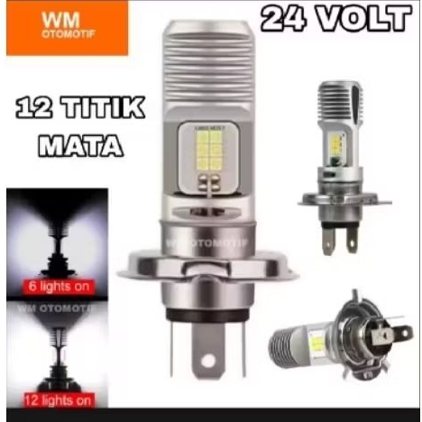 Lampu LED Utama Depan 24 Volt H4 Laser Gun G12A 12 Mata Titik High Low Putih D3 Truk Bus Fuso Canter