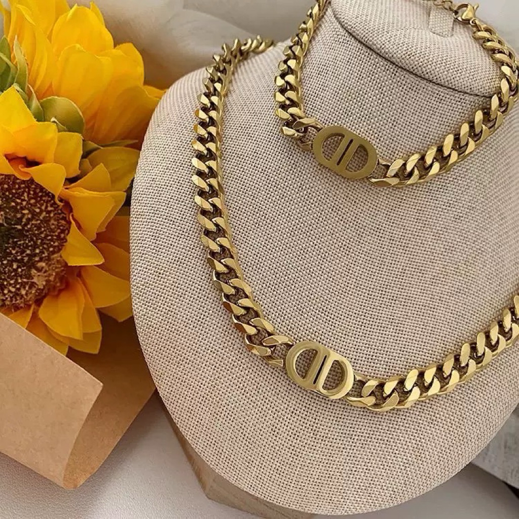Clafel & Co - DIORA Kalung Wanita Titanium Asli Lapis Emas 18K Gold ZIRCON Rantai Jewelry Sisik Naga