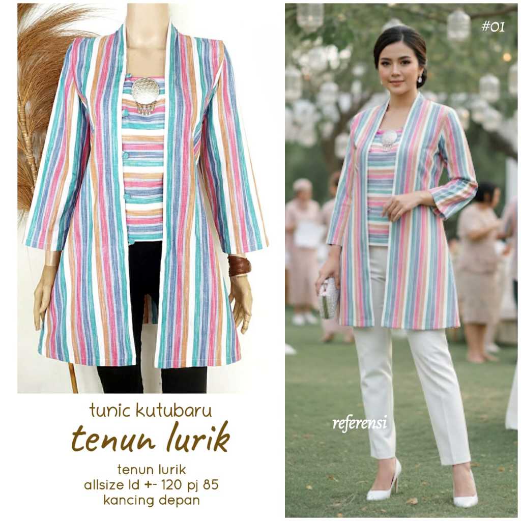 ATASAN WANITA TUNIK KUTU BARU TENUN LURIK KANCING DEPAN AKTIF BY BATIEK