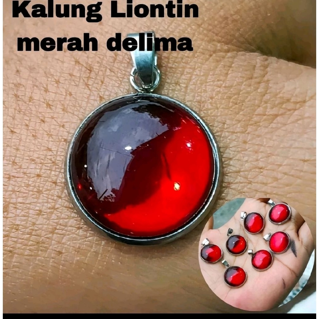 liontin merah delima model bulat elegan dan mewah / kalung pria wanita / kalung terlaris / kalung me