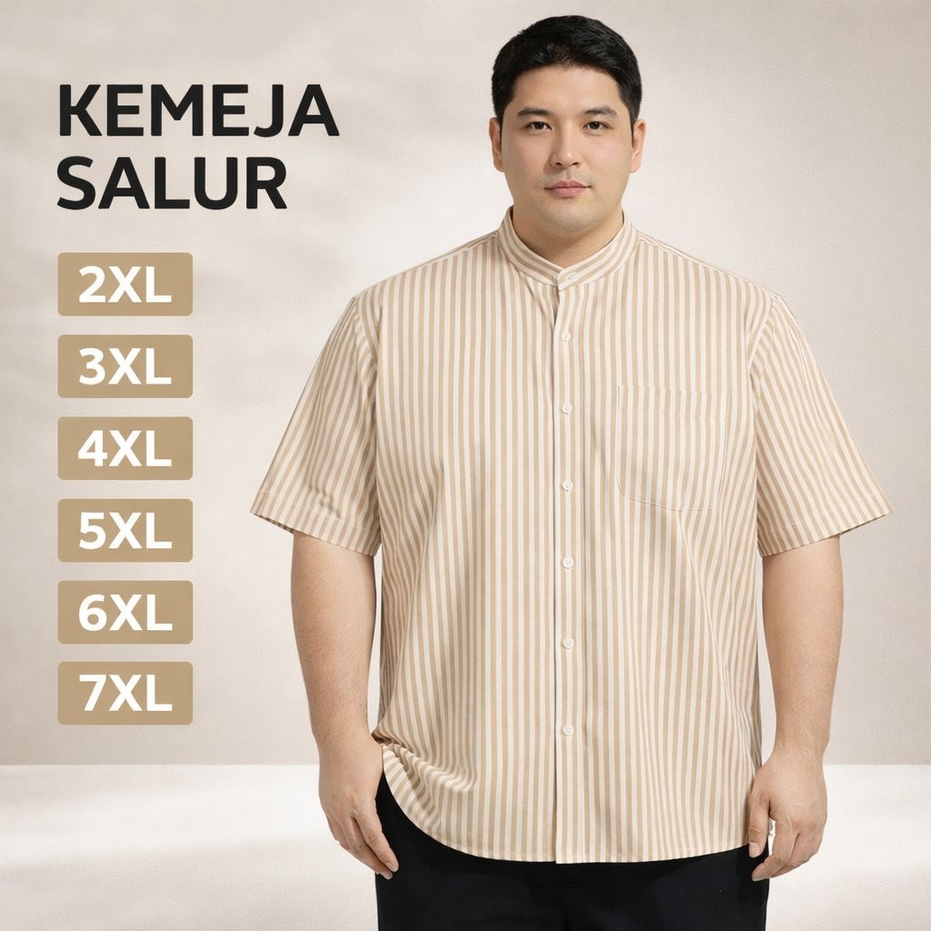 Atasan Kemeja Salur Pria Jumbo Lengan Pendek Hem Salur Kerah Sanghai Big Size Premium