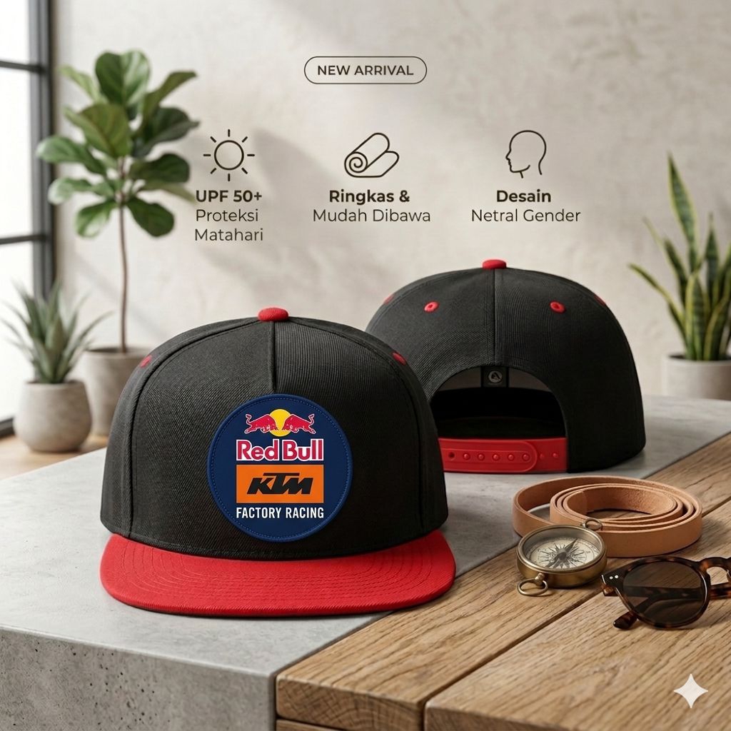 Topi Snapback Premium - Logo KTM Red Bull Factory Racing  - Dewasa - Nyaman di pakai - cocok untuk l