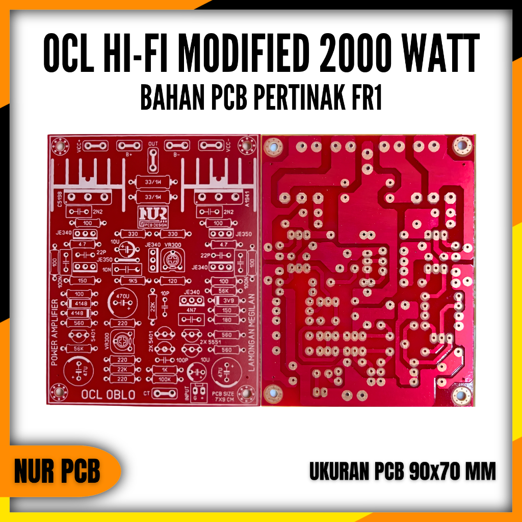 PCB Driver Power Amplifier OCL HiFi Balap 32-75VAC 4-8 Ohm 9x7cm PA-048