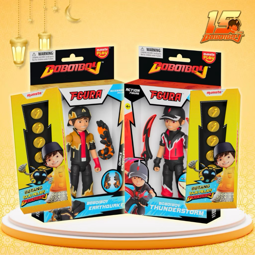 BUNDLE - FGURA BOBOIBOY THUNDERSTORM + EARTHQUAKE + BUTANG BAJU MELAYU 2 SET