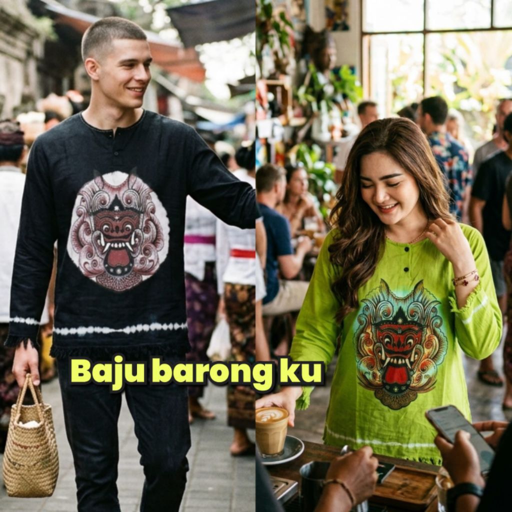 Baju Barong Bali Lengan panjang Polos Atasan Baju Bali Santai Unisex Baju Barong Dewasa Pria Wanita 