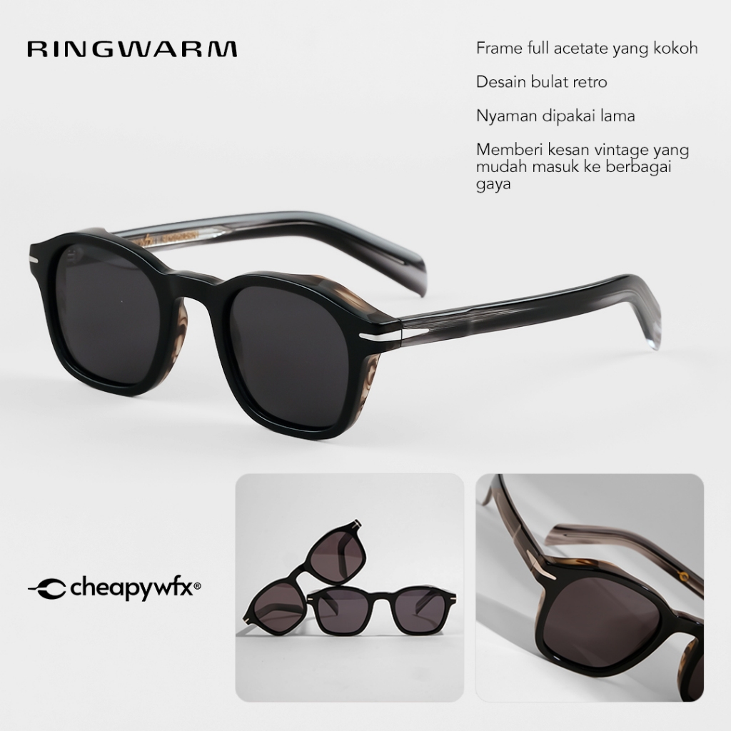 Acetate Retro Bulat Kacamata Acetate Retro Bulat Polarized Frame untuk Pria dan Wanita Bulat Ringwar